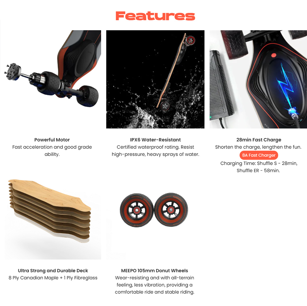 MEEPO Shuffle S ER Electric Skateboard 540W*2 Dual Motor 46Km/h Max Speed 288WH Battery For 30KM Range M4S Remote Control 4 Riding Modes -rockbros-shop MEEPO Shuffle S ER Electric Skateboard 518592 4