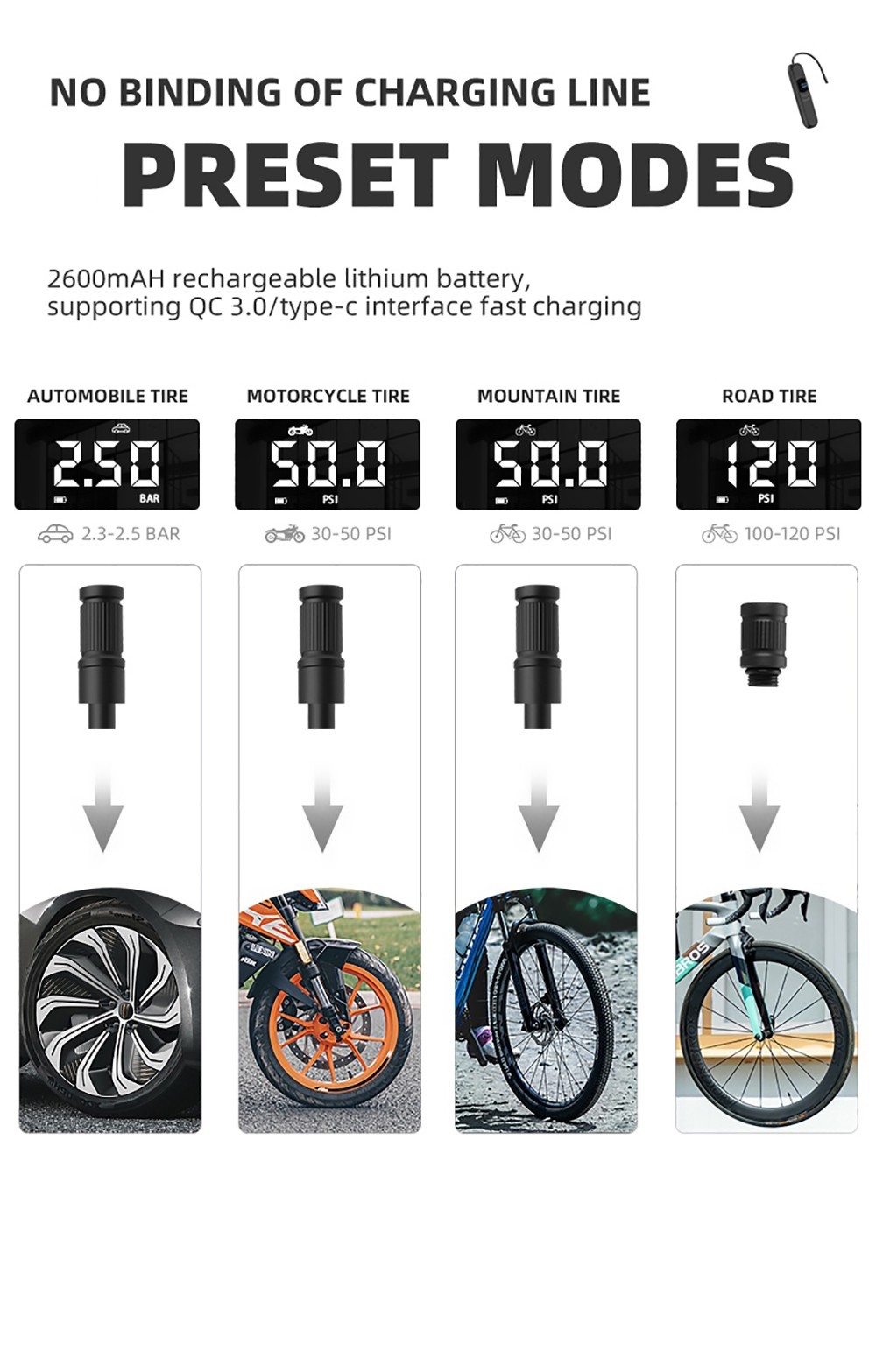 ROCKBROS A10 Electrical Air Pump 150PSI Fast Inflation Motorcycle Pump 2600mAh Battery 17 ROCKBROS A10 Electrical Air Pump 150PSI Fast Inflation Motorcycle Pump 2600mAh Battery -rockbros-shop ROCKBROS A10 Electrical Air Pump 150PSI Fast Inflation Motorcycle Pump 518665 3