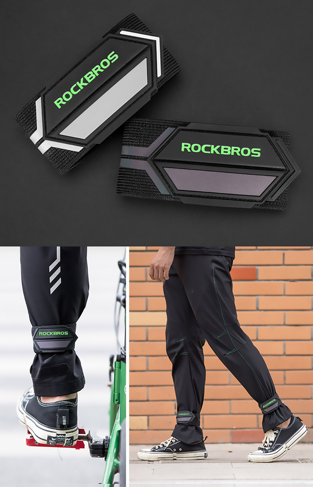 ROCKBROS Reflective Pant Band for Night Running, Cycling, Walking, Adjustable Elastic Safety Gear for Runner - Colorful