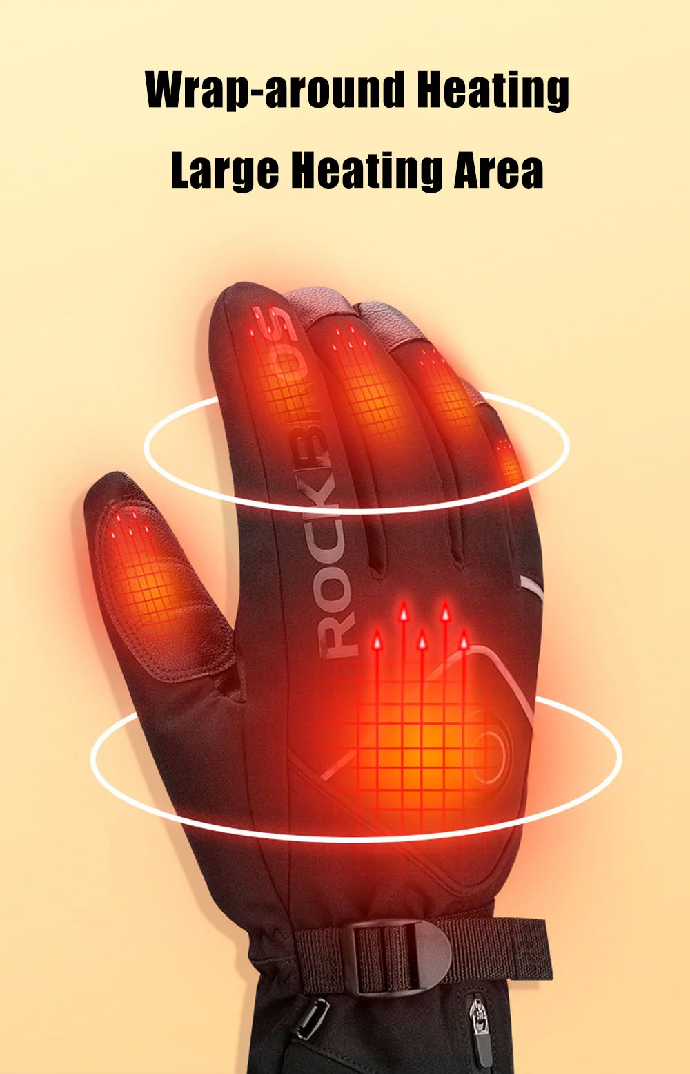 ROCKBROS S278 Heating Gloves For Cycling, Touchscreen Motorcycle Bicycle Breathable Waterproof Gloves - L 11 ROCKBROS S278 Heating Gloves for Cycling, Touchscreen Motorcycle Bicycle Breathable Waterproof Gloves - L