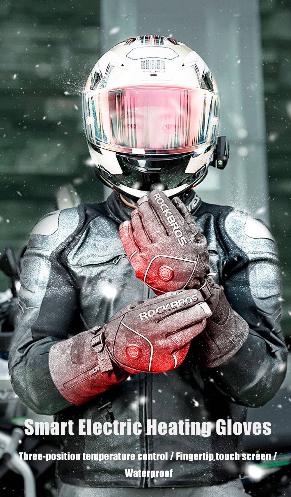 ROCKBROS S278 Heating Gloves for Cycling, Touchscreen Motorcycle Bicycle Breathable Waterproof Gloves - M