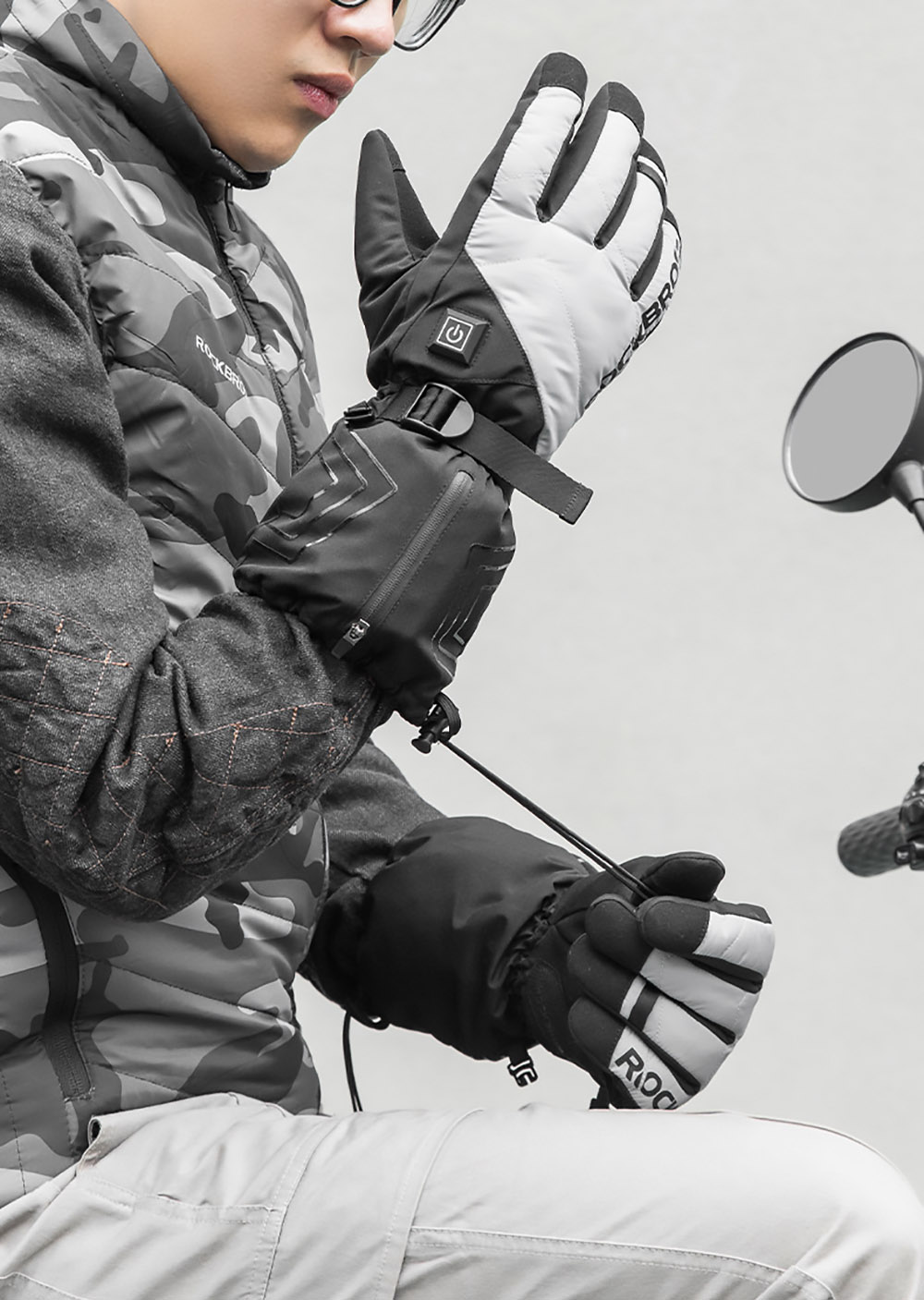 ROCKBROS S304 Heating Gloves for Cycling, Touchscreen Motorcycle Bicycle Gloves Breathable Waterproof - L