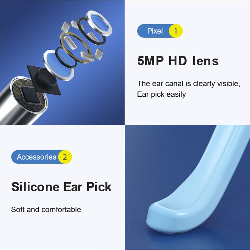 SUNUO X8 Smart Visual Ear Cleaner, Acne Squeezing, 5MP HD Camera, 6-Axis Gyroscope, Silicone Ear Tips, WiFi Connection