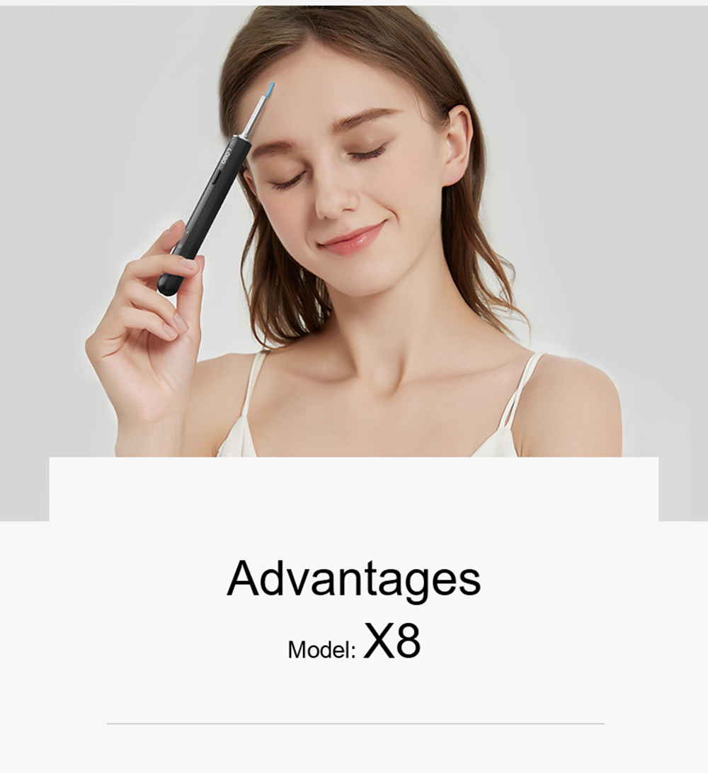 SUNUO X8 Smart Visual Ear Cleaner, Acne Squeezing, 5MP HD Camera, 6-Axis Gyroscope, Silicone Ear Tips, WiFi Connection