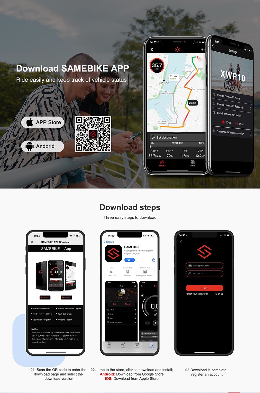 Samebike XWP10 Electric Bike 700*45C KENDA Tires 350W Motor 32Km/h Max Speed 36V 10.4Ah Battery For 40-80KM Range Dual Disc Brakes Shimano 7-Speed Gear App Control - Blue 14 Samebike XWP10 Electric Bike 700*45C KENDA Tires 350W Motor 32Km/h Max Speed 36V 10.4Ah Battery For 40-80KM Range Dual Disc Brakes Shimano 7-Speed Gear App Control - Blue -rockbros-shop Samebike XWP10 Electric Bike Blue 518892 4