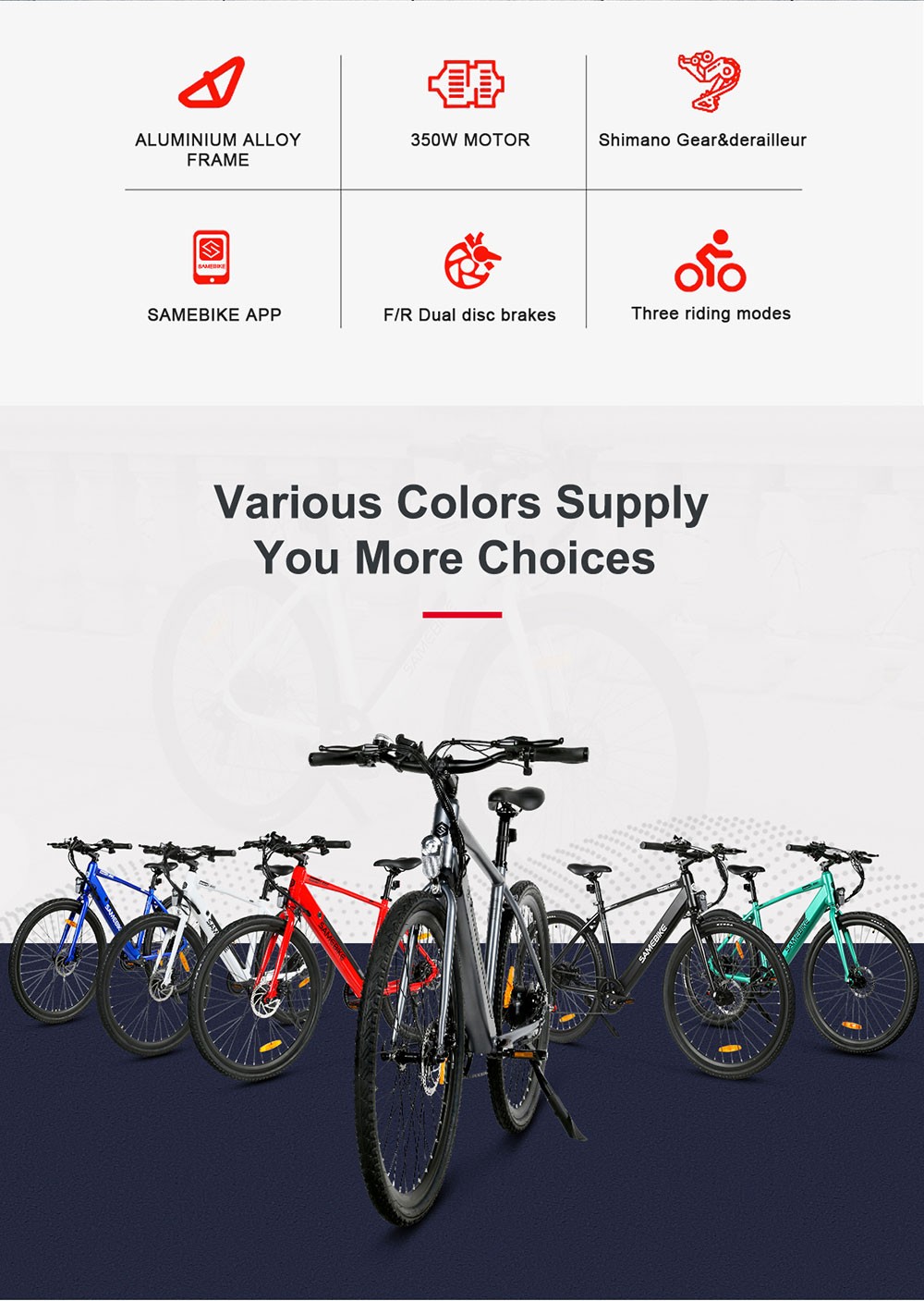 Samebike XWP10 Electric Bike 700*45C KENDA Tires 350W Motor 32Km/h Max Speed 36V 10.4Ah Battery For 40-80KM Range Dual Disc Brakes Shimano 7-Speed Gear App Control - Gray 15 Samebike XWP10 Electric Bike 700*45C KENDA Tires 350W Motor 32Km/h Max Speed 36V 10.4Ah Battery For 40-80KM Range Dual Disc Brakes Shimano 7-Speed Gear App Control - Gray -rockbros-shop Samebike XWP10 Electric Bike Grey 518891 1