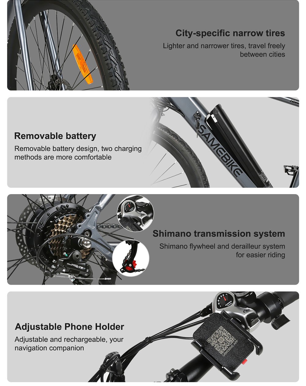 Samebike XWP10 Electric Bike 700*45C KENDA Tires 350W Motor 32Km/h Max Speed 36V 10.4Ah Battery For 40-80KM Range Dual Disc Brakes Shimano 7-Speed Gear App Control - White 21 Samebike XWP10 Electric Bike 700*45C KENDA Tires 350W Motor 32Km/h Max Speed 36V 10.4Ah Battery For 40-80KM Range Dual Disc Brakes Shimano 7-Speed Gear App Control - White -rockbros-shop Samebike XWP10 Electric Bike White 518890 11