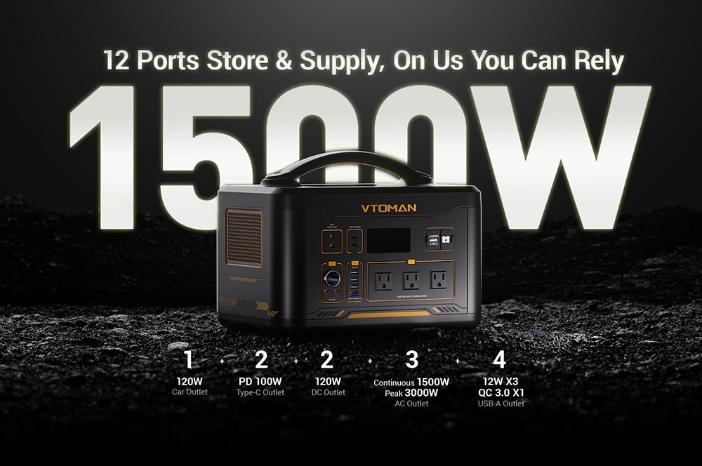 VTOMAN Jump 1500X Portable Power Station – 1500W, 828Wh LiFePO4 Battery, Solar Generator