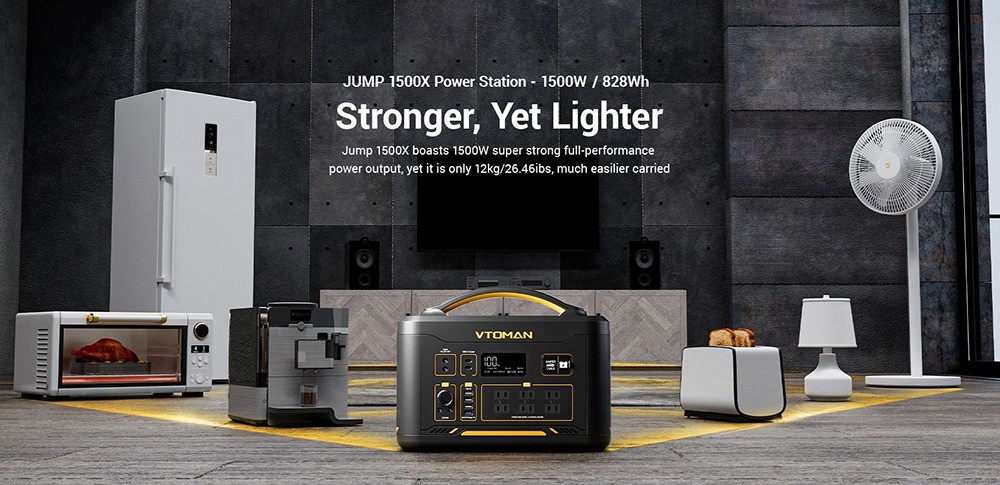 VTOMAN Jump 1500X Portable Power Station, 828Wh LiFePO4 Battery Solar Generator, 1500W Pure Sine Wave AC Output, 12 Ports, 2376Wh Capacity Expandable, LED Light -IMOU Sales VTOMAN Jump 1500X 1500W 828Wh Portable Power Station 518859 0