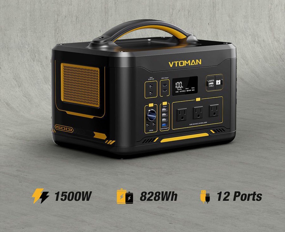 VTOMAN Jump 1500X Portable Power Station, 828Wh LiFePO4 Battery Solar Generator, 1500W Pure Sine Wave AC Output, 12 Ports, 2376Wh Capacity Expandable, LED Light -IMOU Sales VTOMAN Jump 1500X 1500W 828Wh Portable Power Station 518859 1