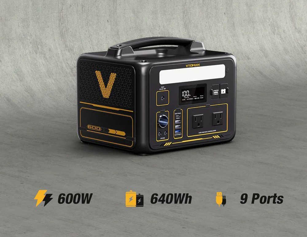 VTOMAN Jump 600 Portable Power Station, 640Wh LiFePO4 Battery Solar Generator, 600W Pure Sine Wave AC Outlets, 9 Ports, 12W LED Light -IMOU Sales VTOMAN Jump 600 640Wh Portable Power Station 518838 0