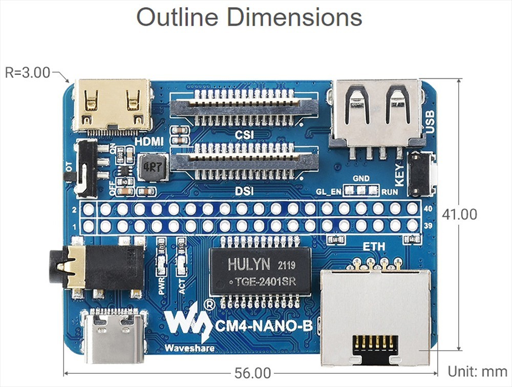 Waveshare Nano Base Board (B) For Raspberry Pi Compute Module 4