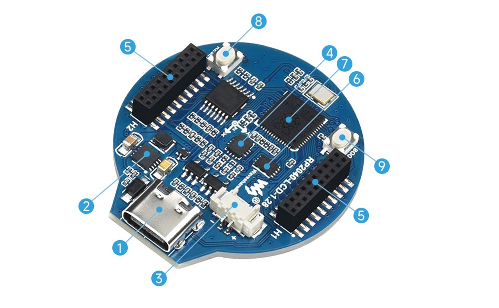 Waveshare RP2040 MCU Board, With 1.28inch Round LCD, Accelerometer And Gyroscope Sensor -Headphones & Earphones shop Waveshare RP2040 MCU Board With 1 28inch Round LCD 518851 5