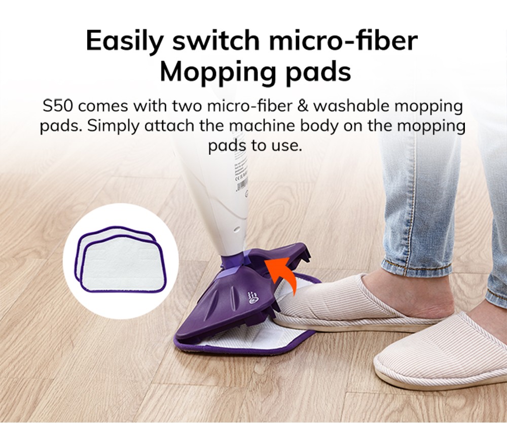 EASINE by ILIFE S50 Wired Steam Mop 1300W Power 450ml Water Tank 10 Levels Adjustable 20s Fast Steam 120 Degree Celsius High-Temperature 99% Sterilization Overheat Protection - Purple