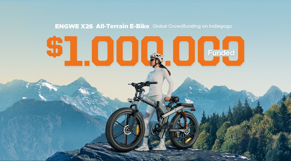 ENGWE X26 Elektrobicykel 26*4,0 palcový Tukové pneumatiky 50Km/h Maximálna rýchlosť 48V 1000W Motor 19.2Ah & 10Ah Duálne batérie pre dojazd 100 km Maximálne zaťaženie 150 kg Trojitý systém odpruženia Shimano 8-rýchlostný prevod Duálne hydraulické kotúčové brzdy pre horský elektrobicykel do každého terénu