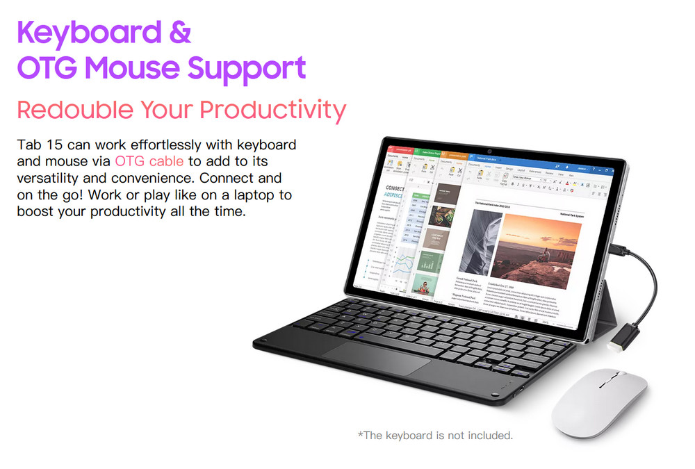 Blackview Tab 15 4G LTE Tablet PC Pad, Unisoc Tiger T610 Octa Core 1.8GHz 8GB RAM 128GB ROM, 10.5-inch 1920x1200 FHD 1080P In-cell Widevine L1 Screen, 13MP+8MP Dual Cameras, 8280mAh Daily Use 12 Hours 18W Fast Charging, Android 12 OS, PC Mode - Grey