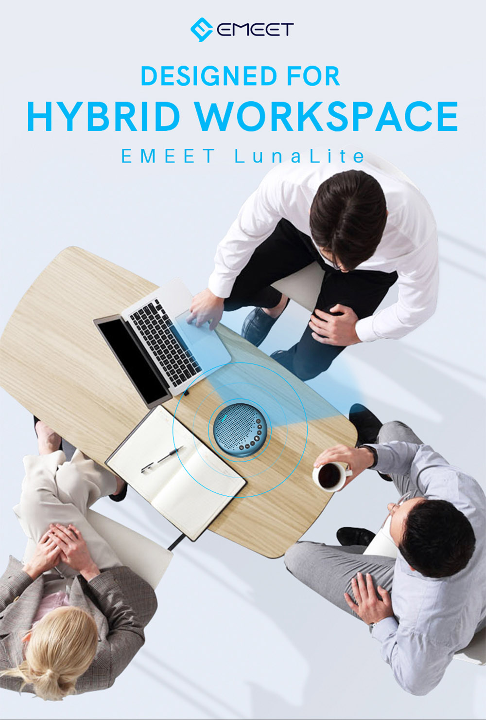 eMeet Luna Lite Computer Speakers with Microphone, Voice AI Noise Cancelling USB Speakerphone, Daisy Chain Conference