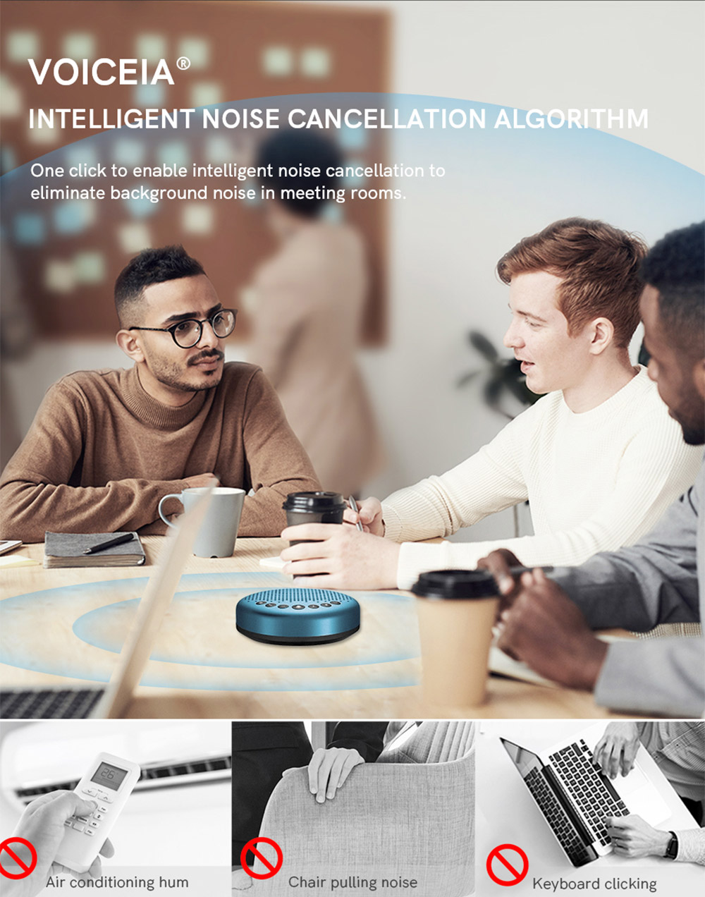 eMeet Luna Lite Computer Speakers with Microphone, Voice AI Noise Cancelling USB Speakerphone, Daisy Chain Conference