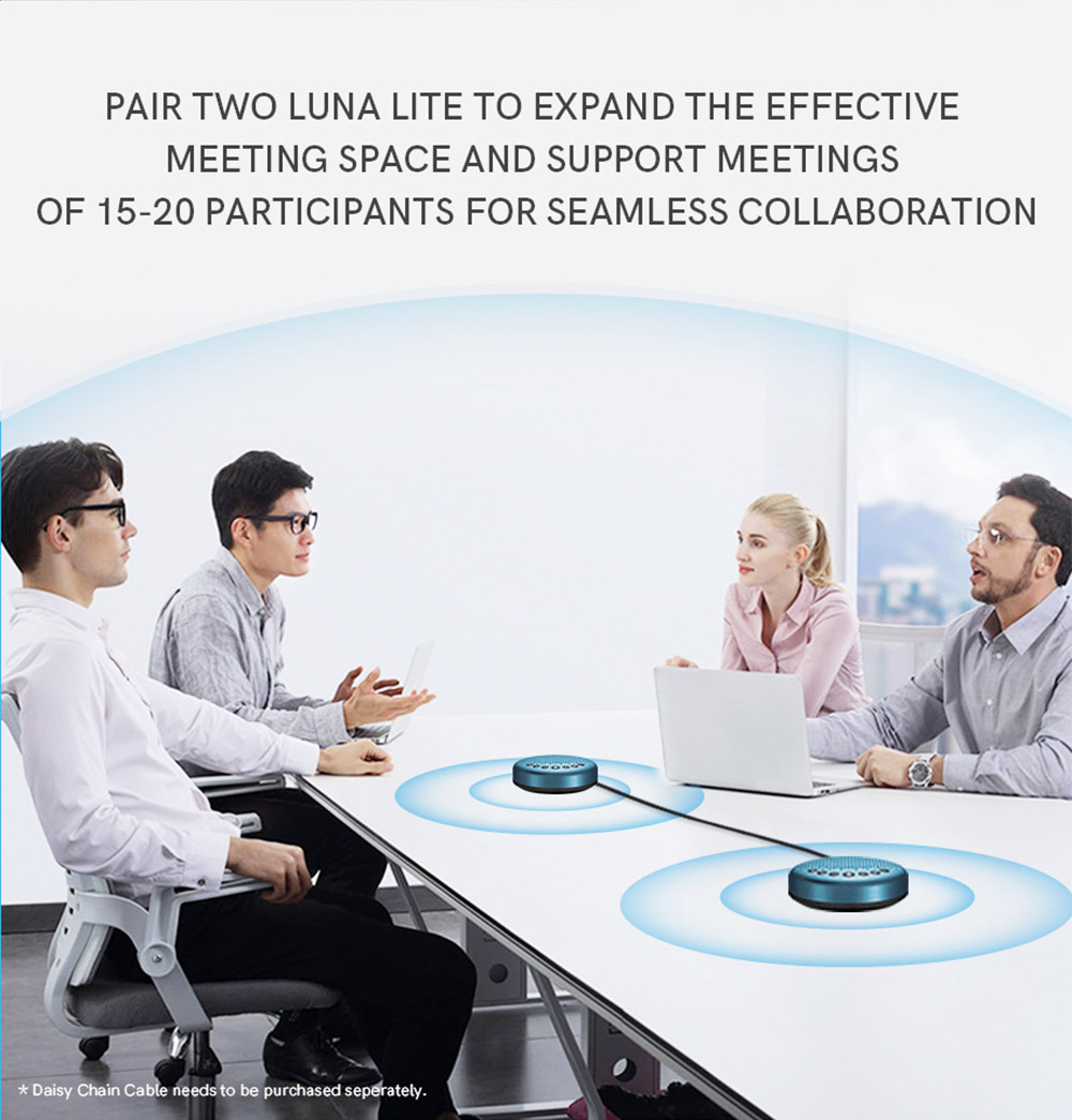 eMeet Luna Lite Computer Speakers with Microphone, Voice AI Noise Cancelling USB Speakerphone, Daisy Chain Conference