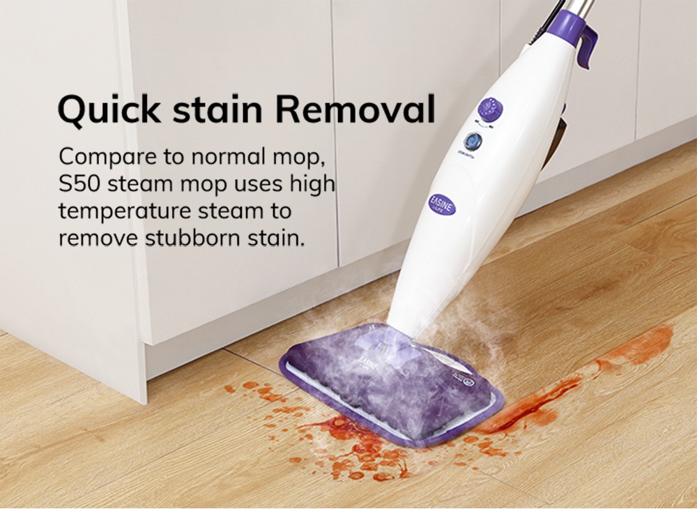EASINE by ILIFE S50 Wired Steam Mop 1300W Power 450ml Water Tank 10 Levels Adjustable 20s Fast Steam 120 Degree Celsius High-Temperature 99% Sterilization Overheat Protection - Purple