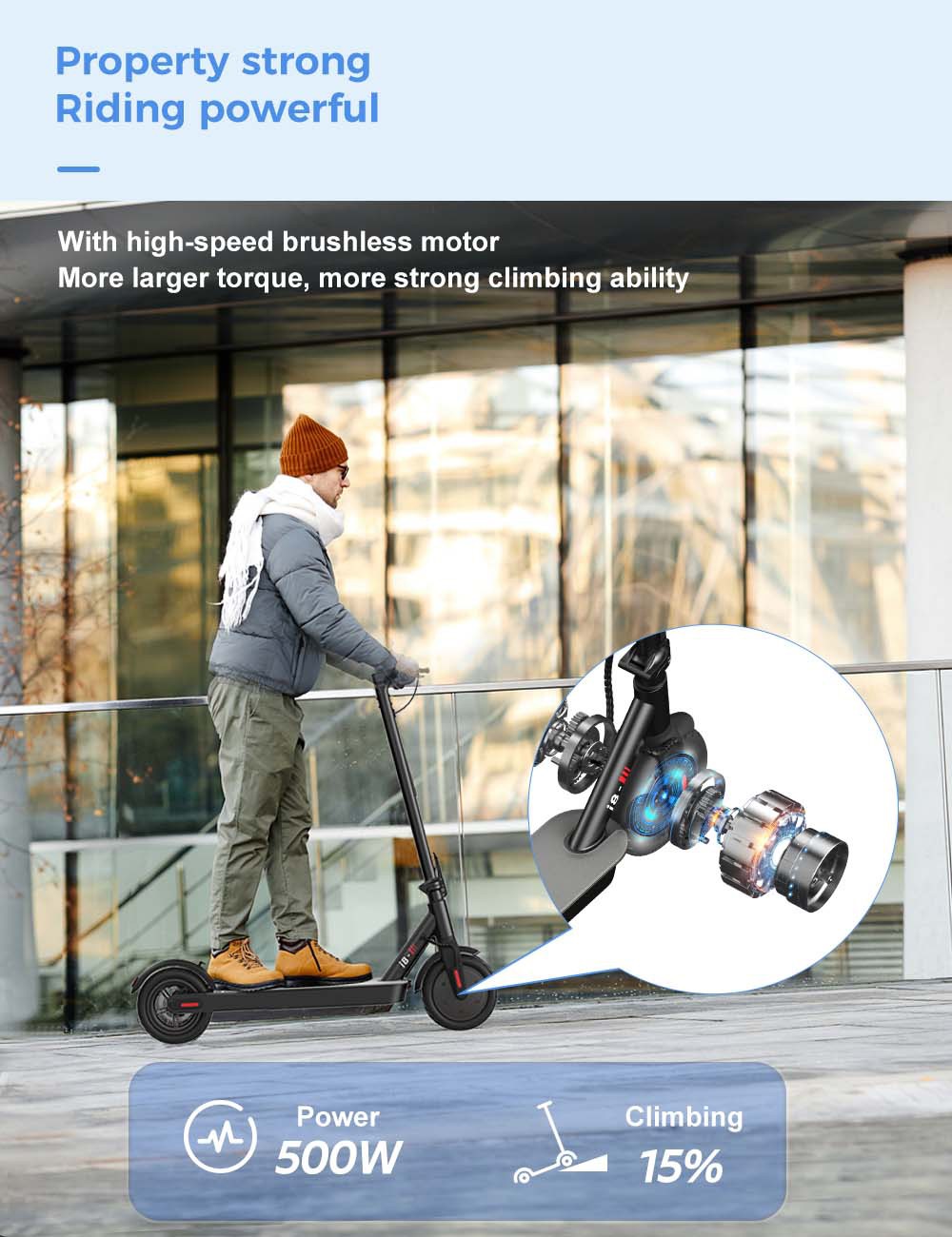iScooter i8 Electric Scooter 8.5 Inch 500W 25Km/h 7.5AH Battery Black