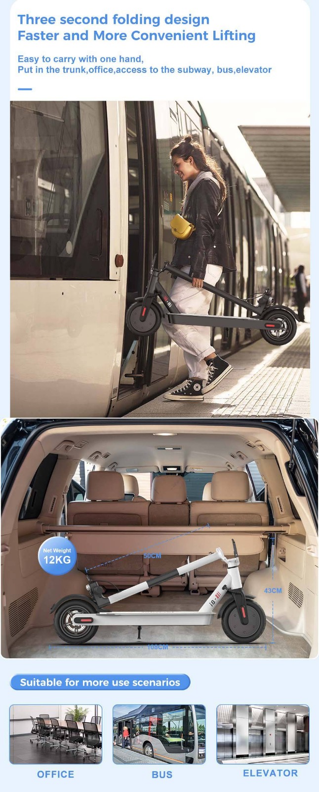 IScooter I8 Electric Folding Scooter For Commuting 8.5 Inch Tire 500W Motor 25km/h Max Speed 7.5Ah Battery For 25-30km Mileage - White -rockbros-shop iScooter i8 Electric Folding Scooter for Commuting White 518846 3