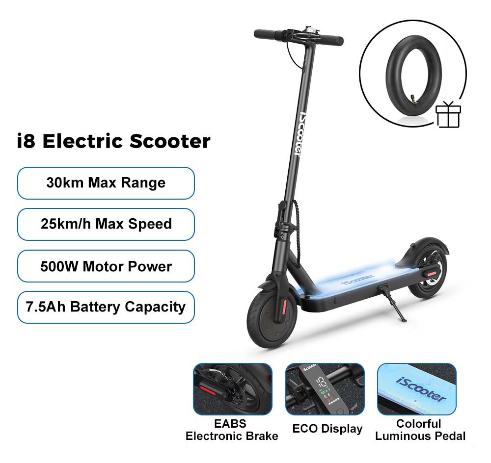 iScooter i8 Electric Scooter 8.5 Inch 500W 25Km/h 7.5AH Battery White