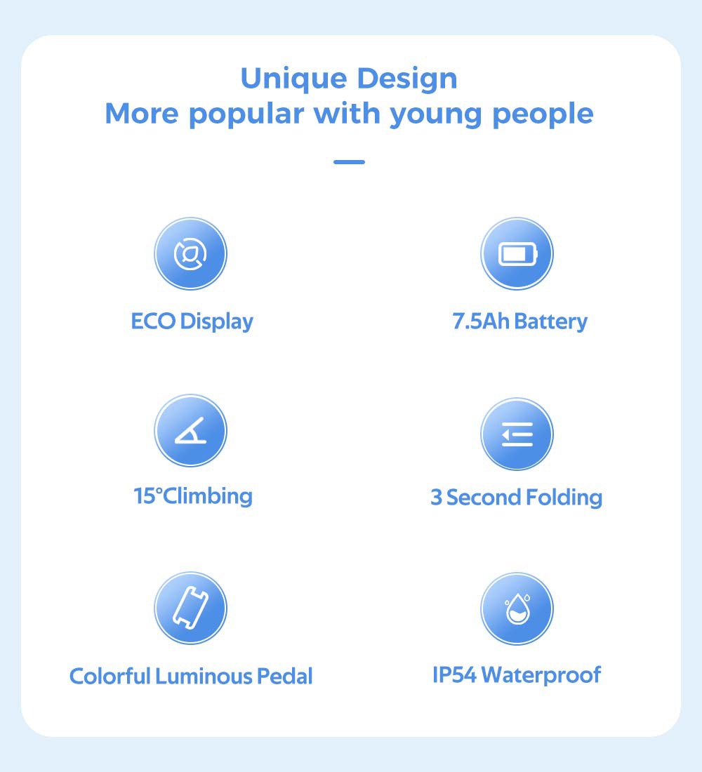 IScooter I8 Electric Folding Scooter For Commuting 8.5 Inch Tire 500W Motor 25km/h Max Speed 7.5Ah Battery For 25-30km Mileage - White -rockbros-shop iScooter i8 Electric Folding Scooter for Commuting White 518846 7