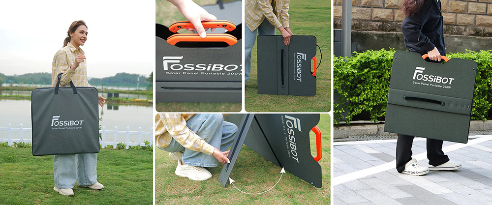 FOSSiBOT SP200 18V 200W Foldable Solar Panel, 23.4% High Efficiency Monocrystalline Solar Cells, for Power Station MPPT Foldable Solar Charger with Adjustable Stand Waterproof IP67, for Outdoor Camping RV Off Grid System, with Standard MC4 Connector