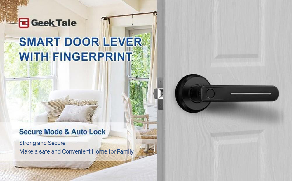 Geek Chef GeekTale L-B01 Fingerprint Door Lock with Handle, Biometric Smart Keyless Door Knob, Fit Left and Right Open Door