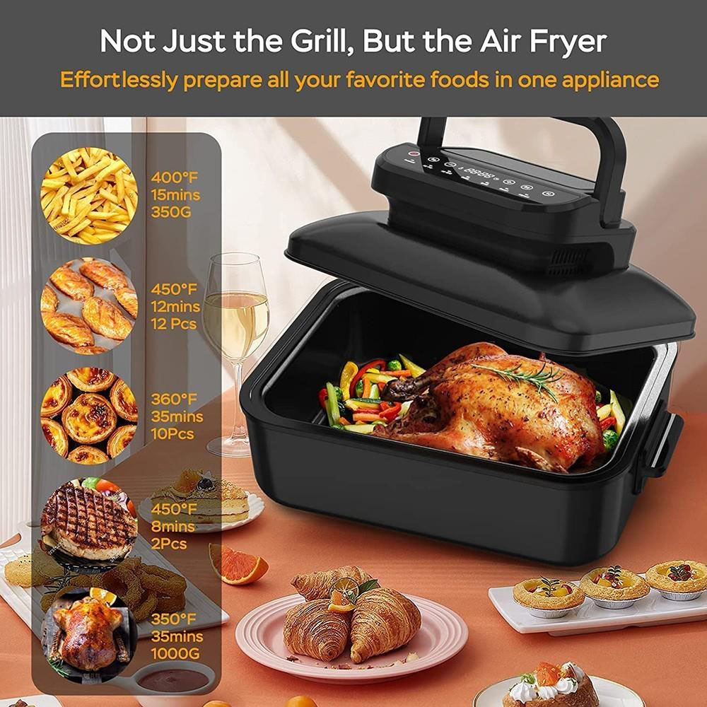 Geek Chef GFG06 7 In 1 Air Fryer Electric Indoor Grill Combo, 1500W Power, 6QT Capacity, Preset Function, Removable Non-Stick Plate, 60min Timer 14 Geek Chef GFG06 7 In 1 Air Fryer Electric Indoor Grill Combo, 1500W Power, 6QT Capacity, Preset Function, Removable Non-Stick Plate, 60min Timer