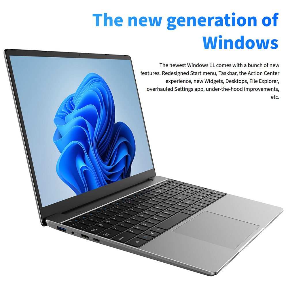 ALLDOCUBE GTBook 15 Laptop, 15.6 inch FHD IPS 1920x1080, Intel Celeron N5100 Quad Core 2.8GHz, 12GB DDR4 256GB SSD, 2.0MP Camera BT5.0 2.4/5GHz Dual WiFi, MicroSD 3.5mm Audio USB3.0 Mini HDMI Type-C, 10000mAh, Windows 11 OS Multi-Language - EU Plug