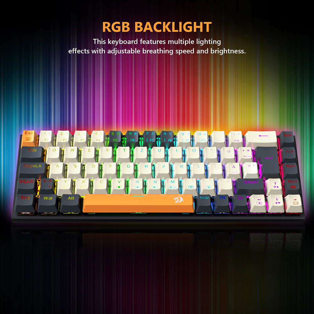 Redragon QWERTZ German Layout K633CGO-RGB Ryze 68-klávesová mechanická herná klávesnica, červené spínače s RGB podsvietením Kovový panel Káblové pripojenie USB-C, mechanické spínače vymeniteľné za prevádzky Programovateľné klávesy Farebné klávesy PBT so 4 extra spínačmi Outemu