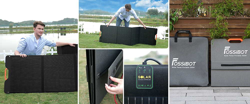FOSSiBOT SP200 18V 200W Foldable Solar Panel, 23.4% High Efficiency Monocrystalline Solar Cells, for Power Station MPPT Foldable Solar Charger with Adjustable Stand Waterproof IP67, for Outdoor Camping RV Off Grid System, with Standard MC4 Connector