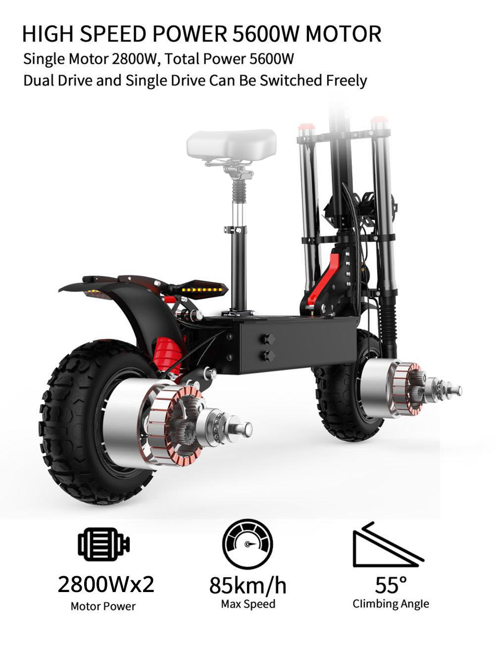 DUOTTS D88 Electric Scooter 11 Inch Off-Road Tires 2800W*2 Dual Motor 85Km/h Max Speed 60V 38Ah Battery For 100KM Range 150KG Load Double Absorbers With Seat -rockbros-shop 87ef7d3e 1092 4b09 8f5f 8aa0da98882b