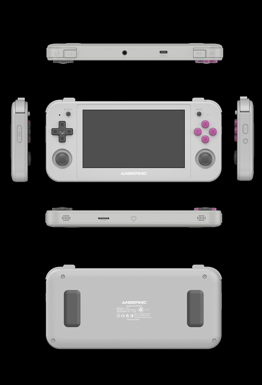 ANBERNIC RG505 Android 12 Handheld Game Console, 4GB+128GB, Unisoc Tiger T618 Cota-core, 4.95'' OLED Touch Screen, 8H Play Time, 2.4/5G WiFi - Grey