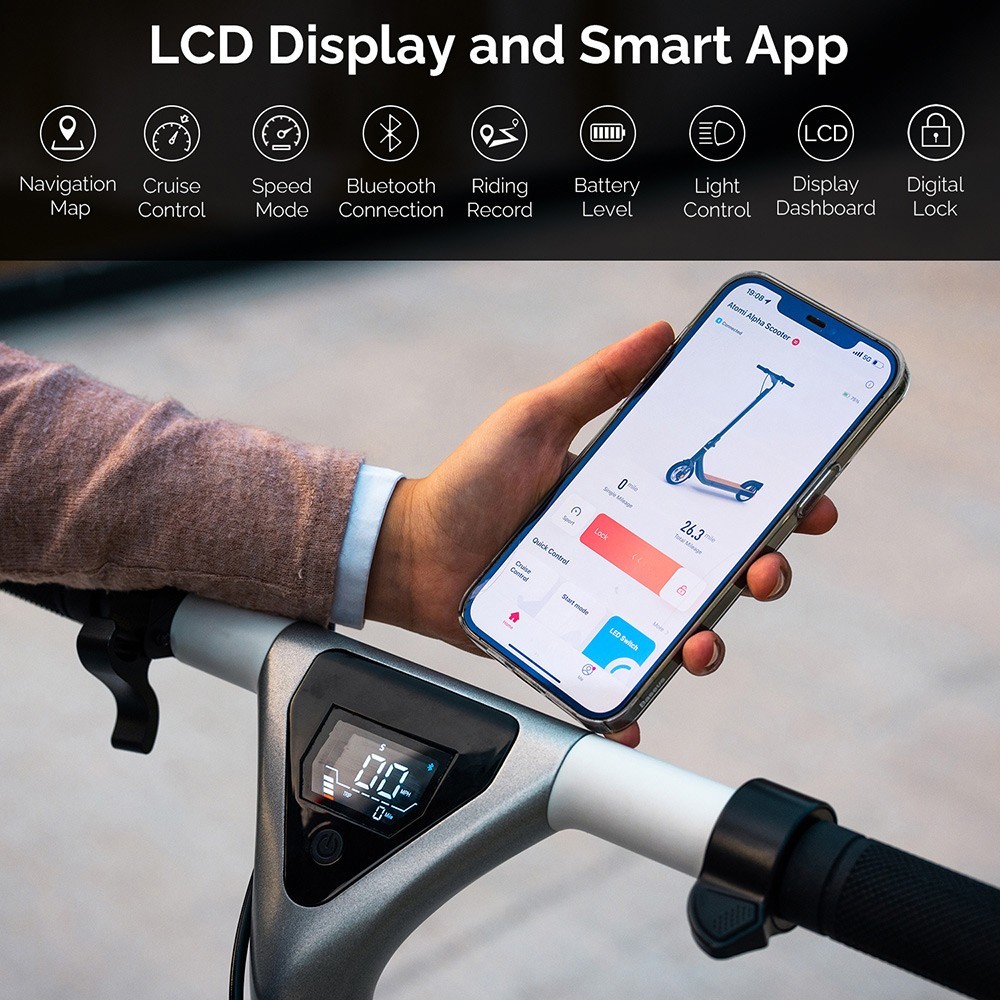 Atomi Alpha Folding Electric Scooter 9 Inch Tires 650W Motor 36V 10Ah Battery For 25 Miles Range 25Km/h Max Speed 120KG Max Load Support App Control Built-in Combination Lock - Black 16 Atomi Alpha Folding Electric Scooter 9 Inch Tires 650W Motor 36V 10Ah Battery For 25 Miles Range 25Km/h Max Speed 120KG Max Load Support App Control Built-in Combination Lock - Black -rockbros-shop Atomi Alpha Electric Scooter Black 519054 2