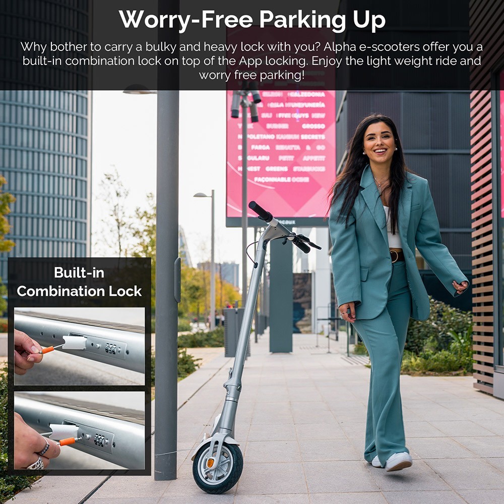 Atomi Alpha Folding Electric Scooter 9 Inch Tires 650W Motor 36V 10Ah Battery For 25 Miles Range 25Km/h Max Speed 120KG Max Load Support App Control Built-in Combination Lock - Black 18 Atomi Alpha Folding Electric Scooter 9 Inch Tires 650W Motor 36V 10Ah Battery For 25 Miles Range 25Km/h Max Speed 120KG Max Load Support App Control Built-in Combination Lock - Black -rockbros-shop Atomi Alpha Electric Scooter Black 519054 4