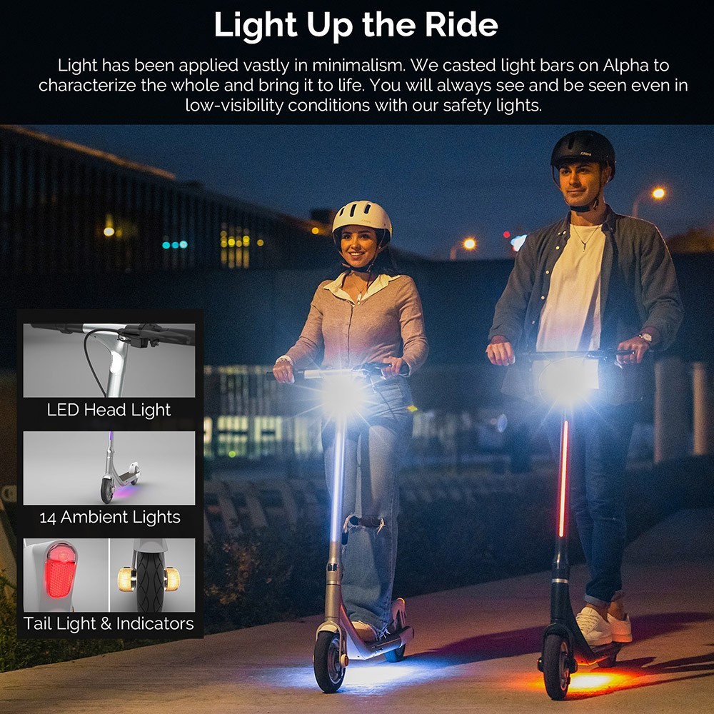 Atomi Alpha Electric Scooter 9 Inch Tires 650W Motor 36V 10Ah Battery For 25 Miles Range 25Km/h Max Speed 120KG Max Load Support App Control - White 17 Atomi Alpha Electric Scooter 9 Inch Tires 650W Motor 36V 10Ah Battery For 25 Miles Range 25Km/h Max Speed 120KG Max Load Support App Control - White -rockbros-shop Atomi Alpha Electric Scooter White 519055 3