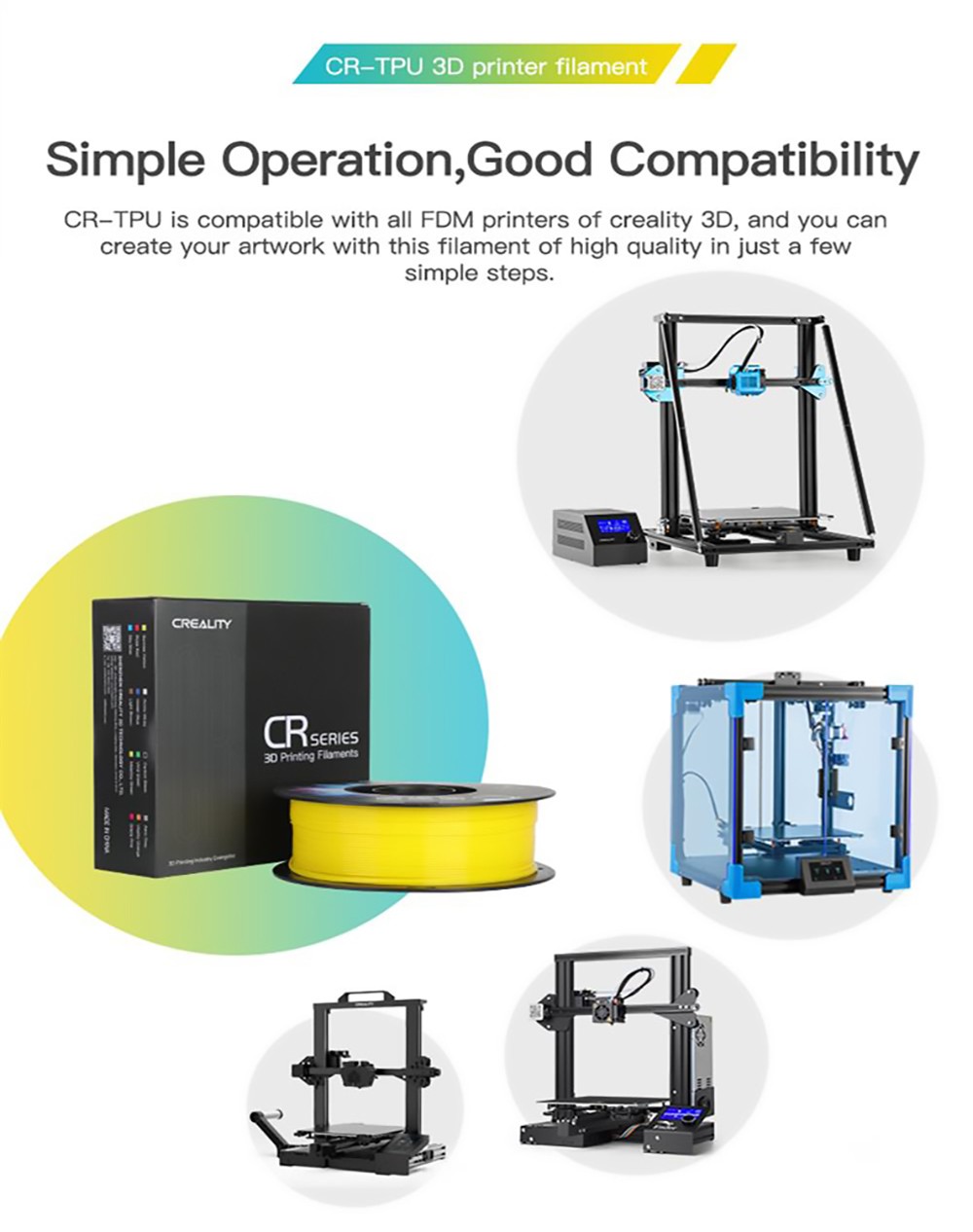 Creality CR 1.75mm TPU 3D Printing Filament 1KG White -BioloMix Shop Creality CR TPU 1 75mm 3D Printing Filament 519137 3
