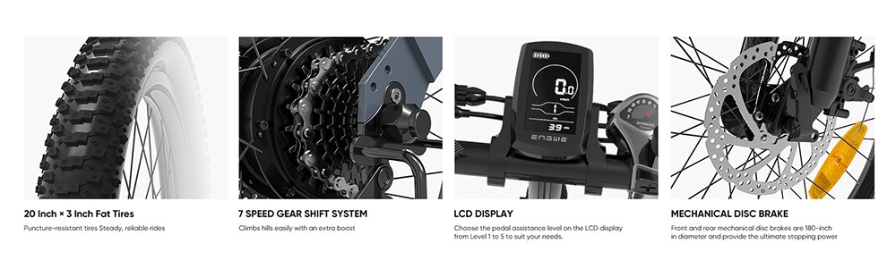 ENGWE C20 Pro Folding Electric Bicycle 20*3.0 Inch Fat Tires 500W Brushless Motor 36V 16Ah Battery 25Km/h Max Speed 120KM Range 150KG Max Load Dual Disc Brakes Shimano 7-Speed Gear- Gray 20 ENGWE C20 Pro Folding Electric Bicycle 20*3.0 Inch Fat Tires 500W Brushless Motor 36V 16Ah Battery 25Km/h Max Speed 120KM Range 150KG Max Load Dual Disc Brakes Shimano 7-Speed Gear- Gray -rockbros-shop ENGWE C20 Pro Folding Electric Bicycle 36V 16Ah Battery Grey 519015 6