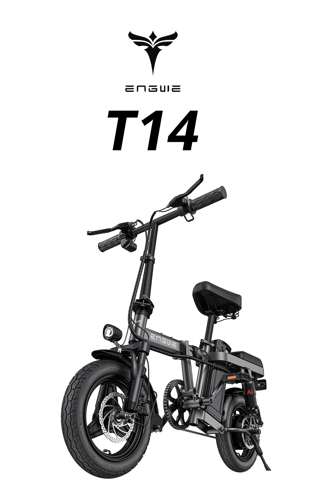 ENGWE T14 Folding Electric Bicycle 14 Inch Tire 350W Brushless Motor 48V 10Ah Battery 33Km/h Max Speed 80KM Range 100KG Load - Gray -rockbros-shop ENGWE T14 Folding Electric Bicycle 14 Inch Tire Grey 519018 0
