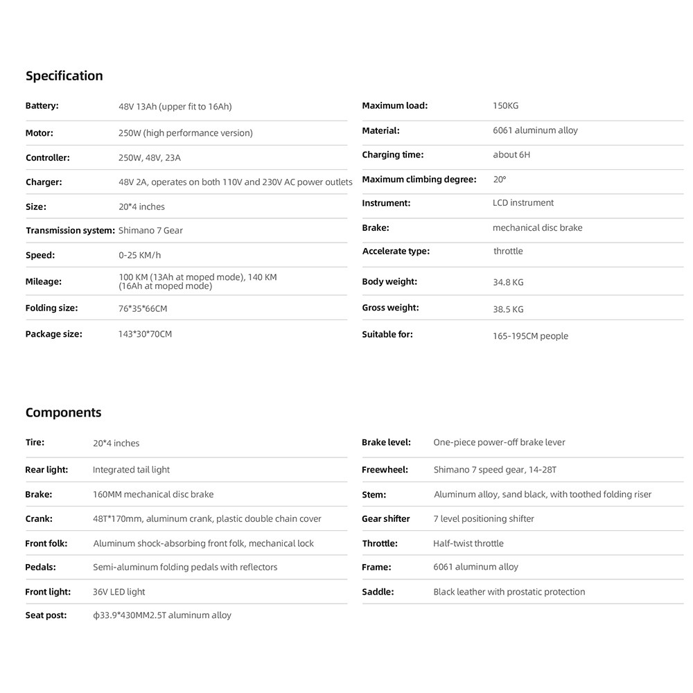 ENGWE X Folding Electric Bike 20*4.0 Inch Chaoyang Off-Road Fat Tires 250W Motor E-Bike 48V 13Ah Battery 25Km/h Max Speed 100KM Range Dual Disc Brake 150KG Max Load - Black -rockbros-shop ENGWE X 250W Motor Folding Ebike Fat Tire Electric Bike 519075 17