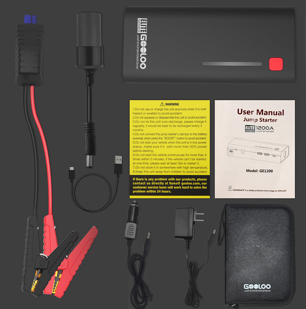 GOOLOO GE1200 Jump Starter, 1200A Peak Car Starter, 18000mAh Portable Power Pack, 12V Auto Battery Booster, LED Light -IMOU Sales GOOLOO GE1200 Jump Starter 518938 13