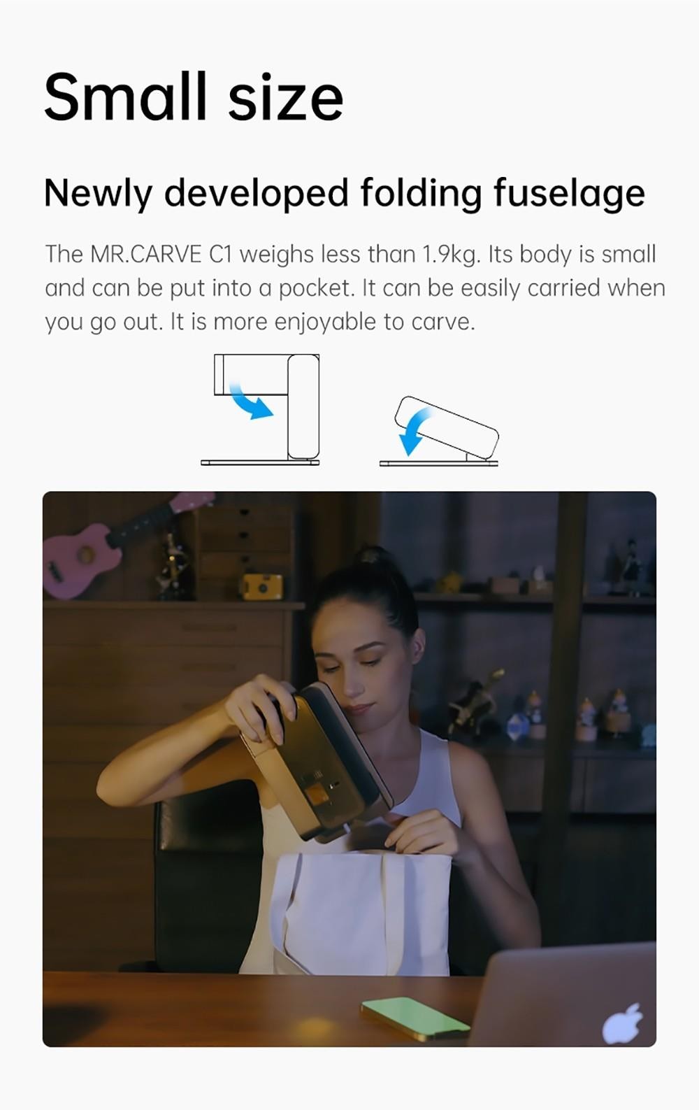 MR CARVE C1 Folding Laser Engraver, 10W Laser Power, Auto Focus, 0.05mm Engraving Accuracy, 600mm/s, 80*80mm, Wireless App Connection - AU Plug -BioloMix Shop MR CARVE C1 Folding Laser Engraver AU Plug 518924 2