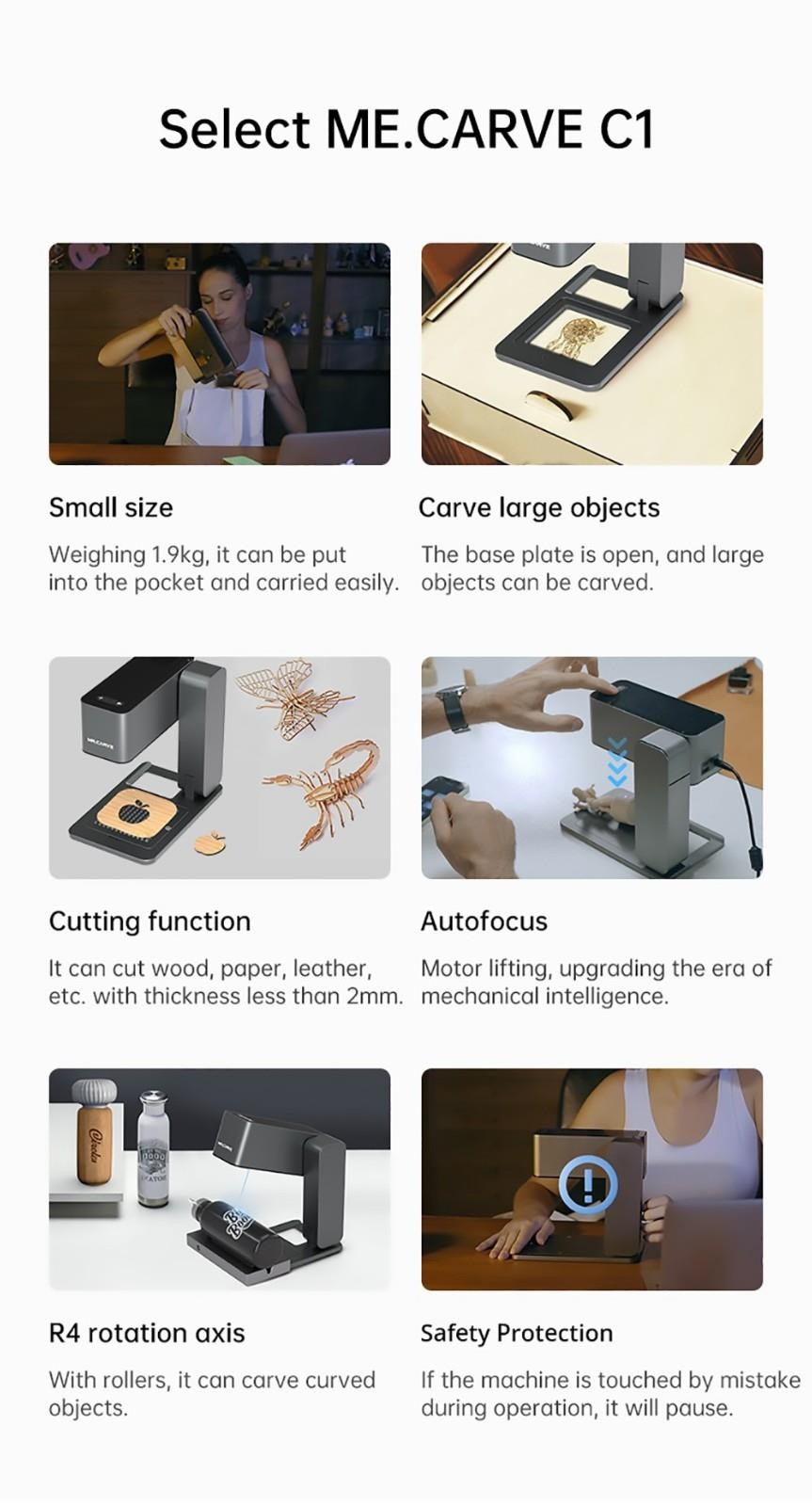 MR CARVE C1 Folding Laser Engraver, 10W Laser Power, Auto Focus, 0.05mm Engraving Accuracy, 600mm/s, 80*80mm, Wireless App Connection - UK Plug -BioloMix Shop MR CARVE C1 Folding Laser Engraver UK Plug 518923 1