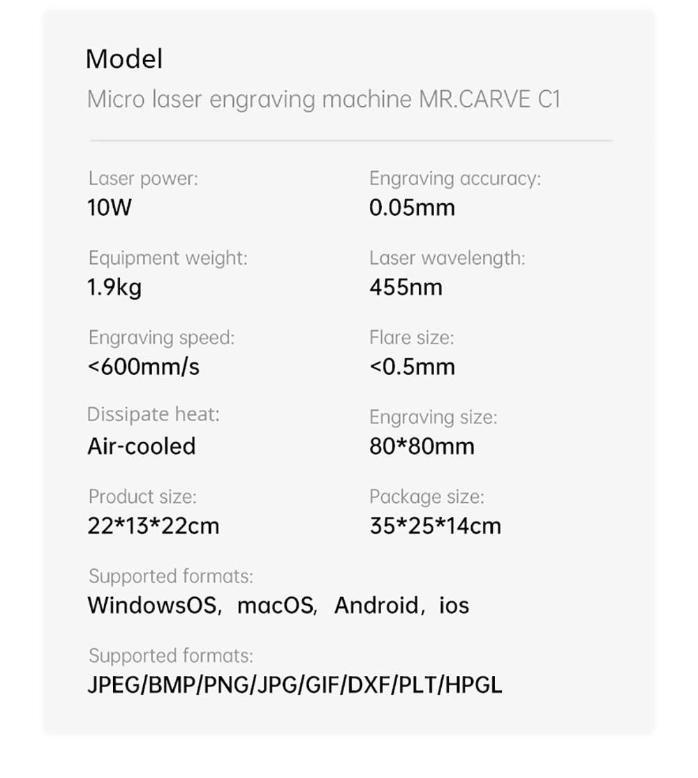 MR CARVE C1 Folding Laser Engraver, 10W Laser Power, Auto Focus, 0.05mm Engraving Accuracy, 600mm/s, 80*80mm, Wireless App Connection - UK Plug -BioloMix Shop MR CARVE C1 Folding Laser Engraver UK Plug 518923 18