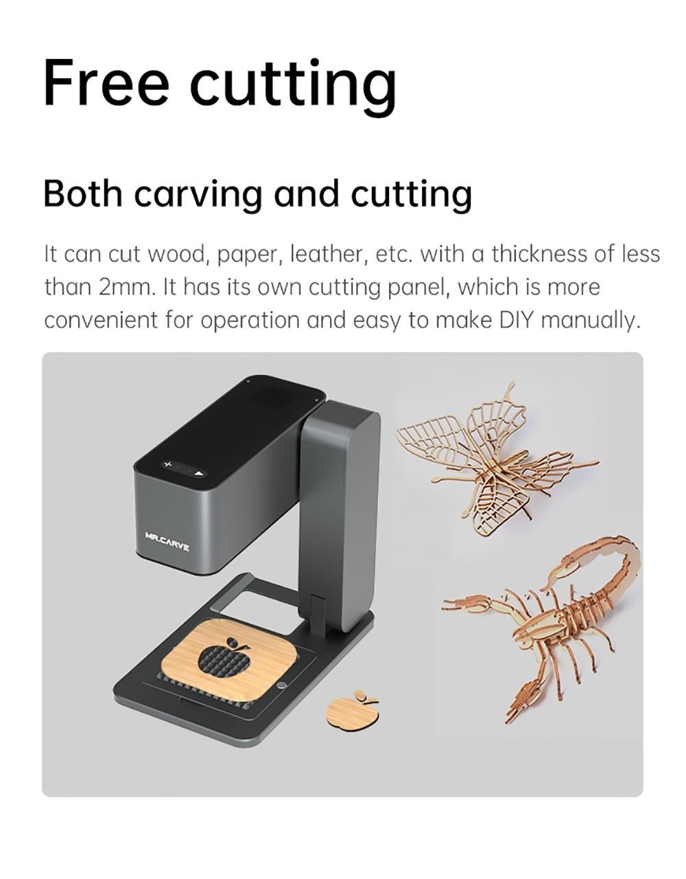 MR CARVE C1 Folding Laser Engraver, 10W Laser Power, Auto Focus, 0.05mm Engraving Accuracy, 600mm/s, 80*80mm, Wireless App Connection - UK Plug -BioloMix Shop MR CARVE C1 Folding Laser Engraver UK Plug 518923 8