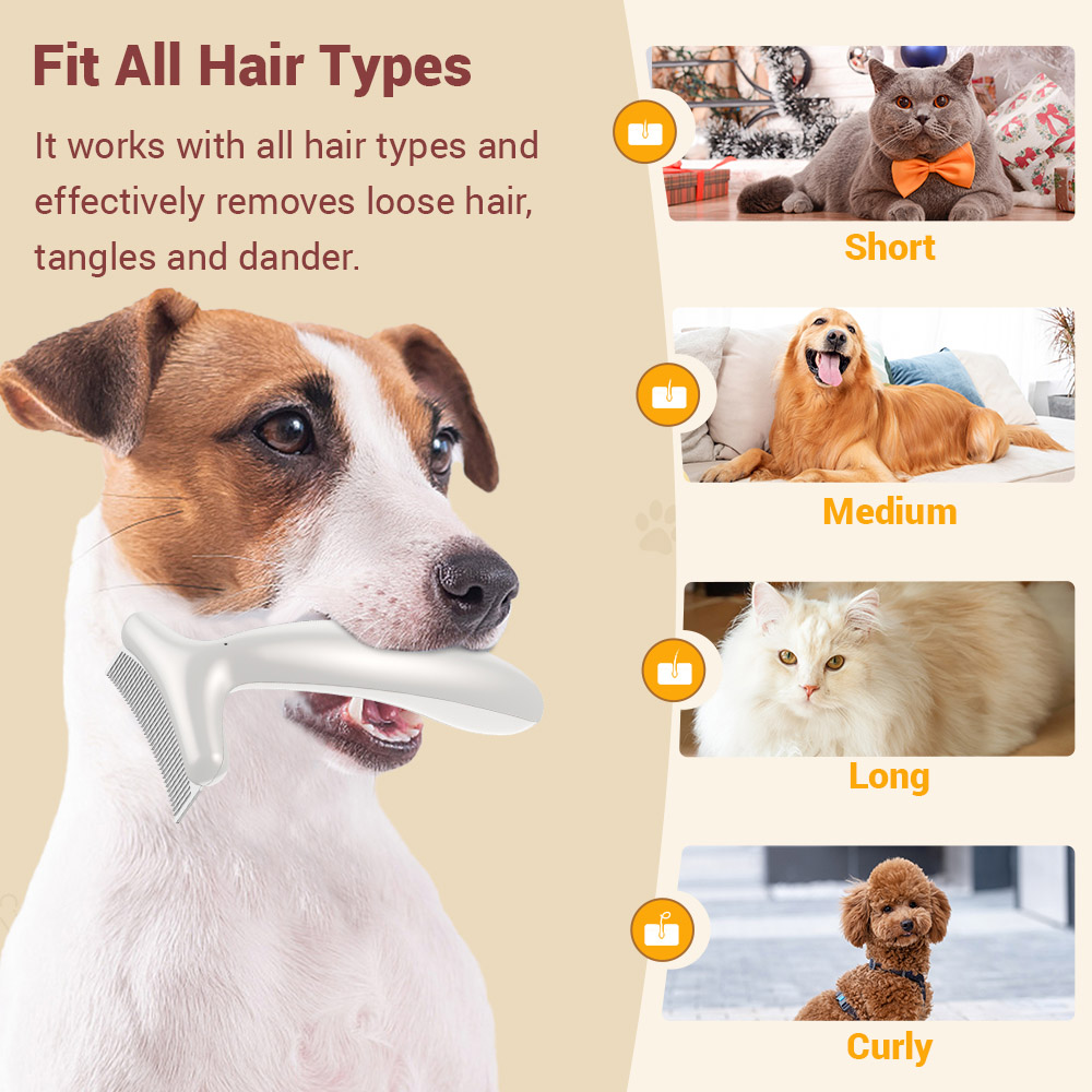 Fluffee Pet Hair Comb with Negative Ion, 3 Replaceable Combs, 700mAh Rechargeable Battery, Remove Floating Hair, Prevent Cat Ringworm - White