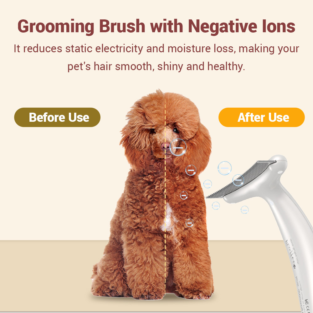 Fluffee Pet Hair Comb with Negative Ion, 3 Replaceable Combs, 700mAh Rechargeable Battery, Remove Floating Hair, Prevent Cat Ringworm - White
